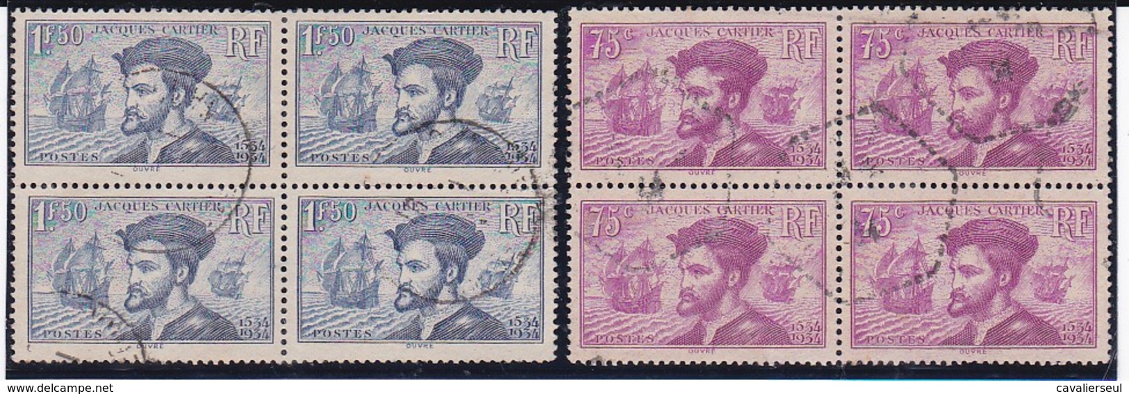 N°296° Bloc De 4 + N°297° Bloc De 4 Type II ( Voile Avant Sans Contour) - Used Stamps