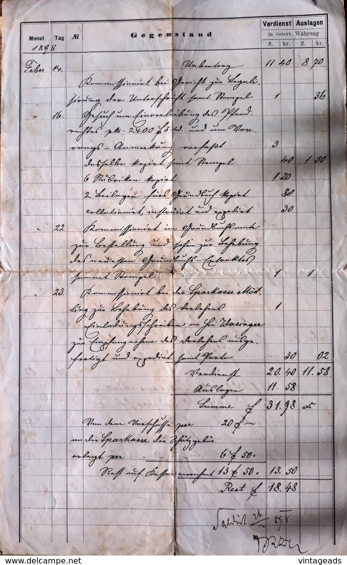 AD189 Alte Rechnung - Expens-Note, Mödling 1898, In Gulden-Währung - Österreich