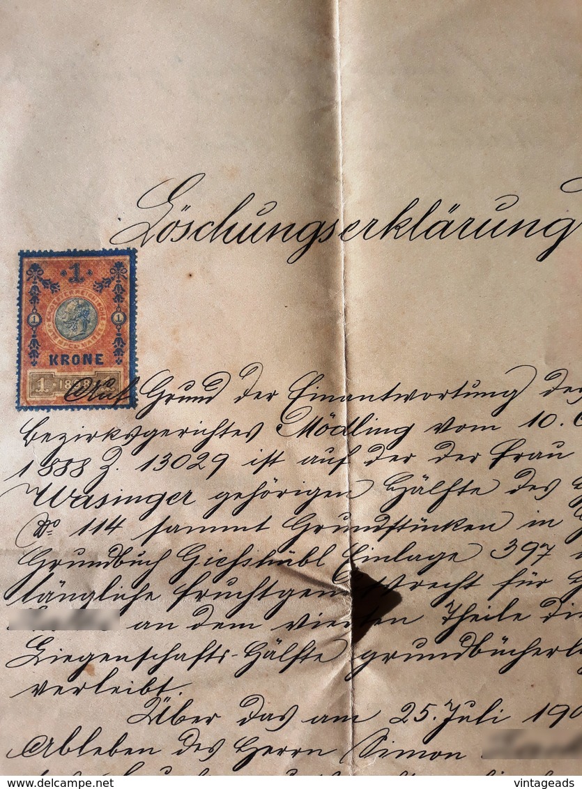 AD192 Alte Löschungserklärung, Mödling 1901, Mit Stempelmarke - Documentos Históricos