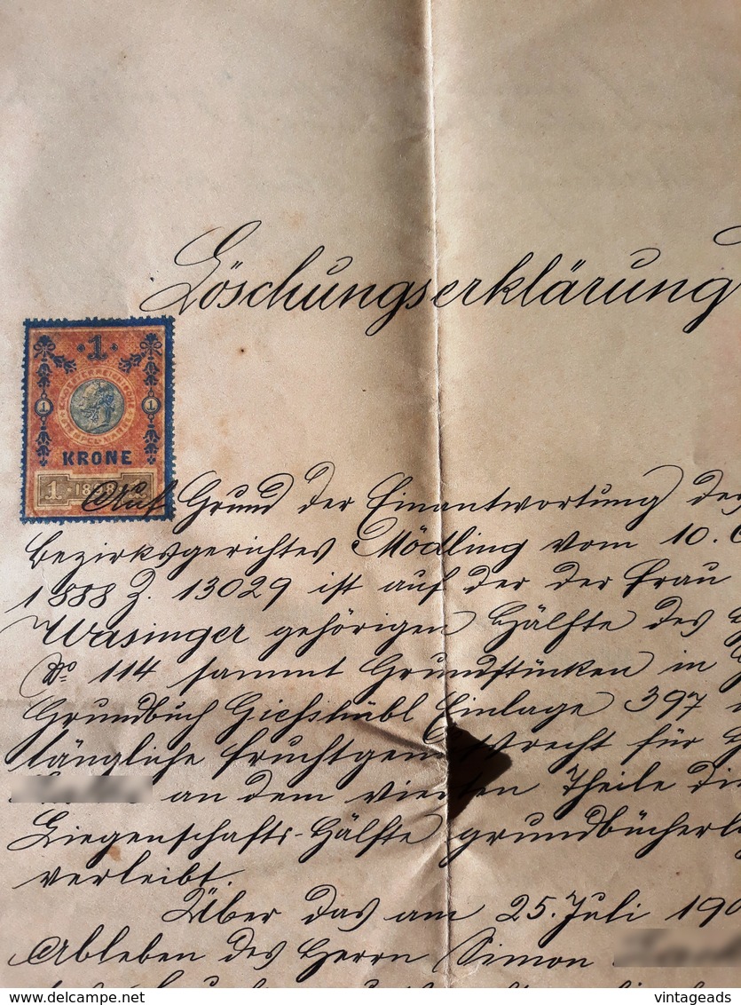 AD192 Alte Löschungserklärung, Mödling 1901, Mit Stempelmarke - Historical Documents