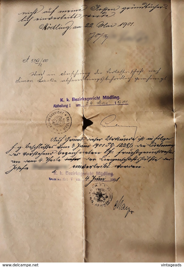 AD192 Alte Löschungserklärung, Mödling 1901, Mit Stempelmarke - Historical Documents