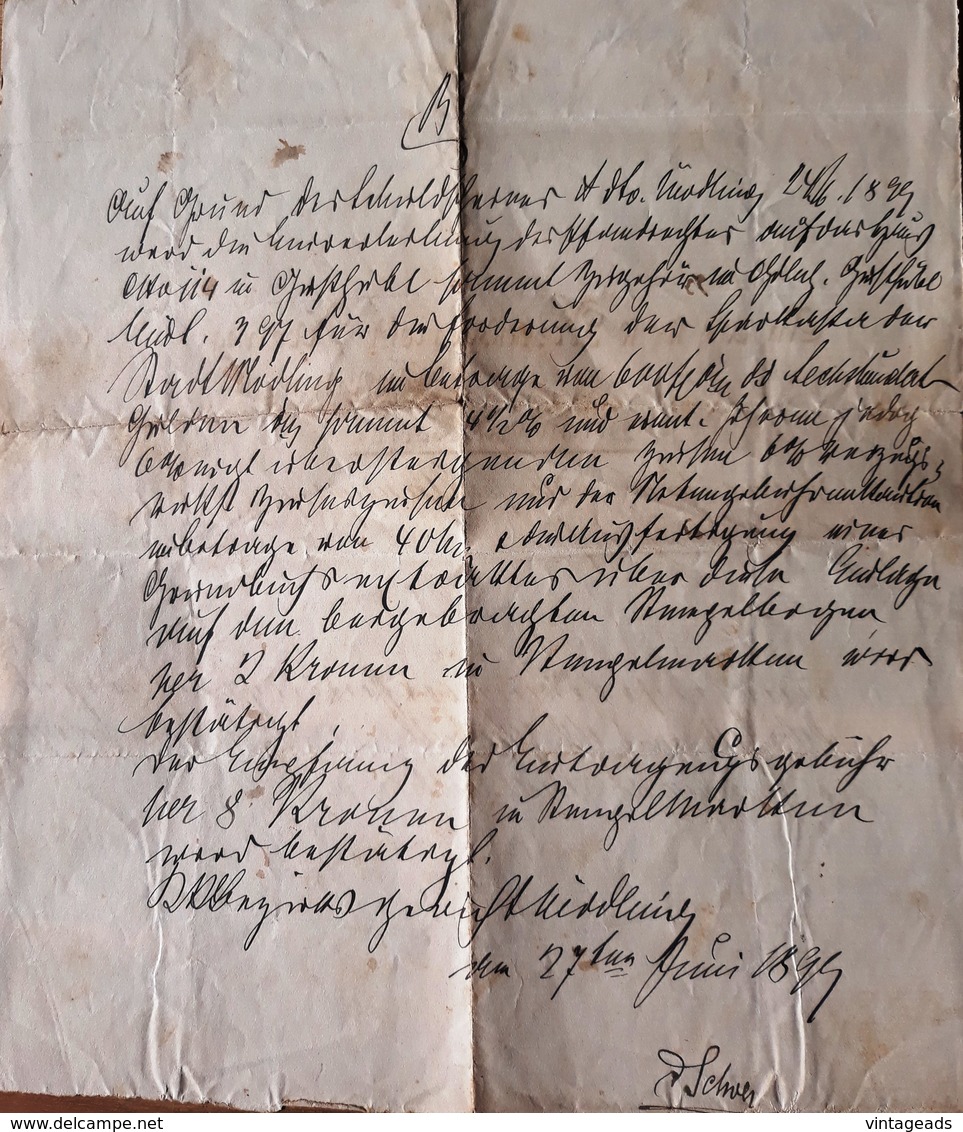 AD196 Handschriftliches Notariatsschreiben Mödling - Gießhübl 1899 - Historische Dokumente