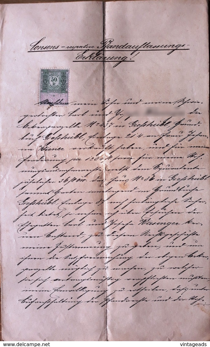 AD199 Alte Pfandauflassungserklärung, Gießhübl 1897, Mit Stempelmarken - Documentos Históricos