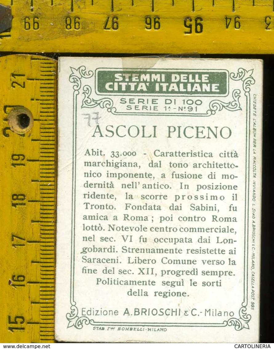 Figurina Brioschi Araldica Stemmi Città Italiane Serie 1 N° 91 B  Ascoli Piceno - Altri & Non Classificati