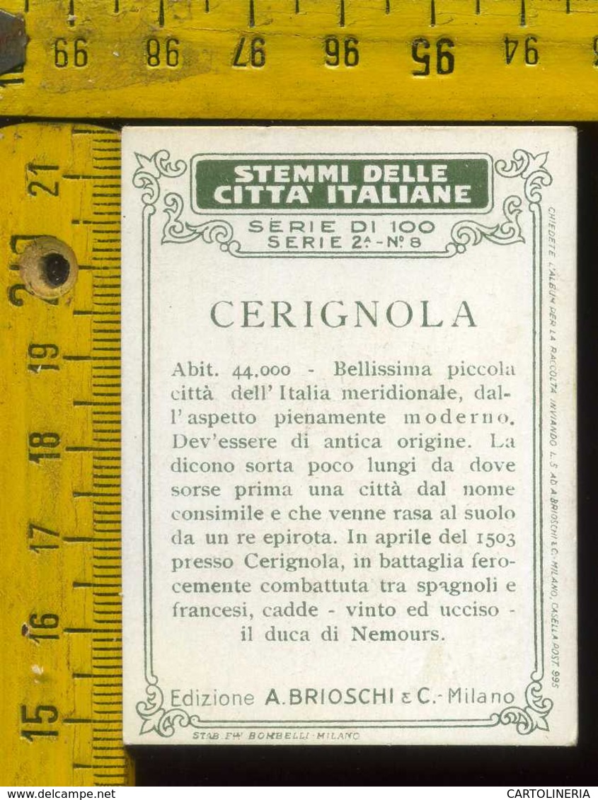 Figurina Brioschi Araldica Stemmi Città Italiane Serie 2 N° 08 Cerignola - Altri & Non Classificati