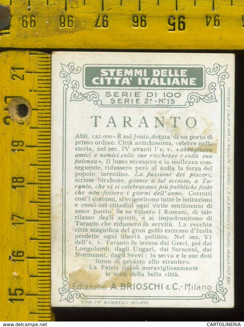 Figurina Brioschi Araldica Stemmi Città Italiane Serie 2 N° 13 Taranto - Altri & Non Classificati