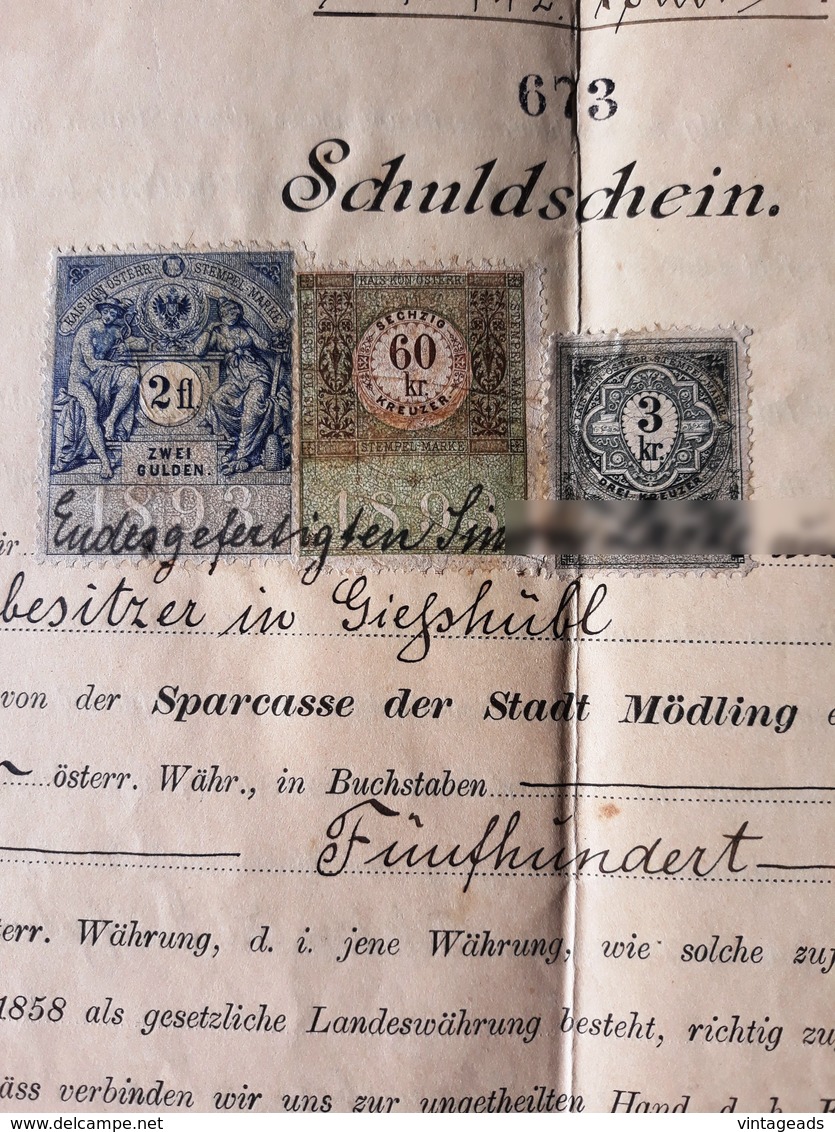 AD208 Alter Schuldschein Sparcasse Der Stadt Mödling, 1897, Mit Stempelmarken - Historische Dokumente