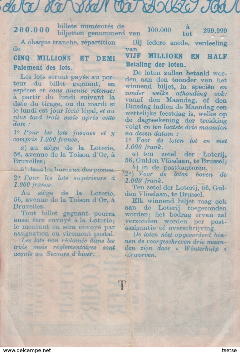 Loterie Secours D'Hiver , Billet 50 Fr / Lorerij Winter Hulp, Biljet 50 Fr - 1941 ( Voir Verso ) - War 1939-45