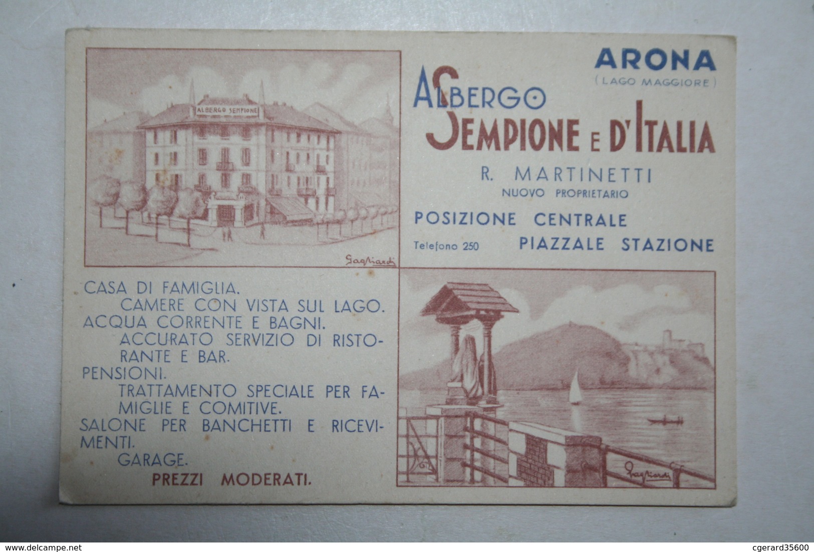 Italie  - Arona - Albergo Sempione E D'Italie  R.Martinetti  Propriétario - Novara