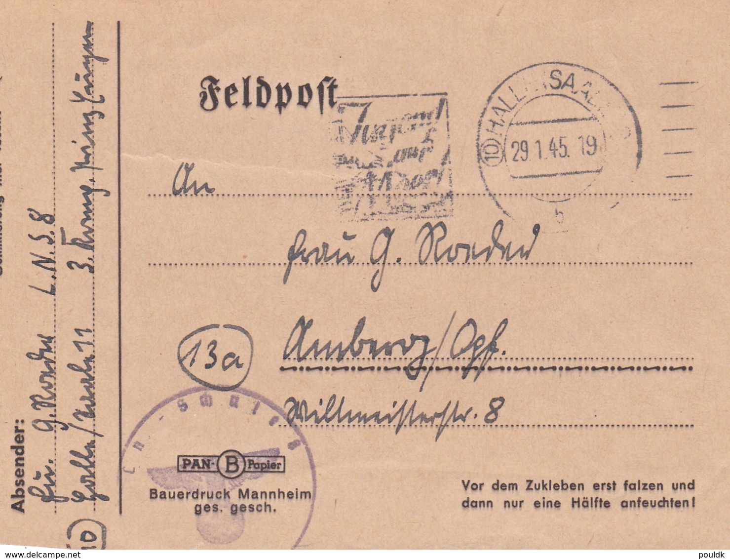 Late German Feldpost WW2: Luftnachrichtenschule 8 P/m Halle (Saale) 29.1.1945 - Letter Inside  (B562) - Militaria