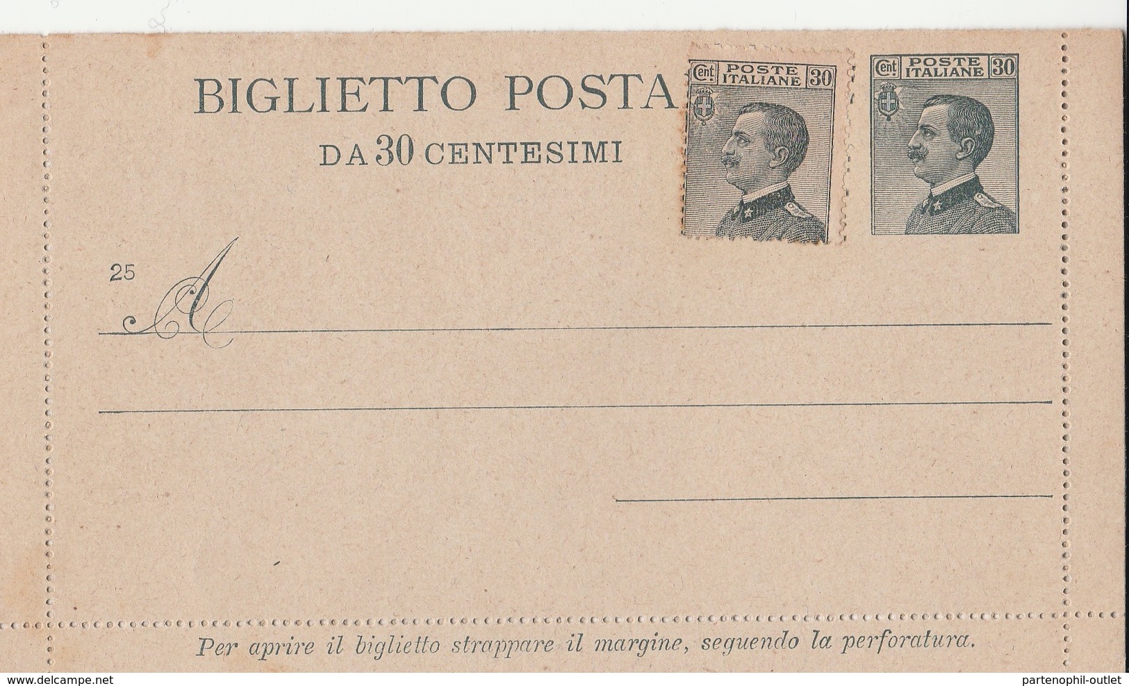 Regno D'Italia ,Biglietto Postale Da 30 Cent. - 31/10/1925 - Interi Postali