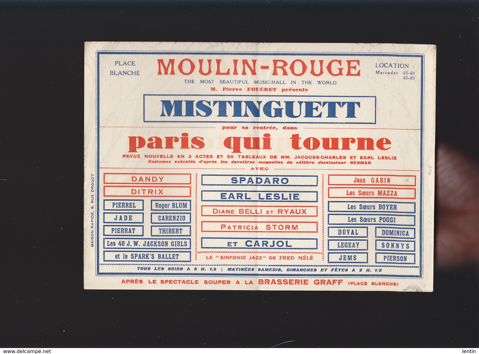 Mistinguett Au Moulin Rouge Dans Paris Qui Tourne - Charles Gesmar - Lévrier - Années Foles Art Déco - Programmes