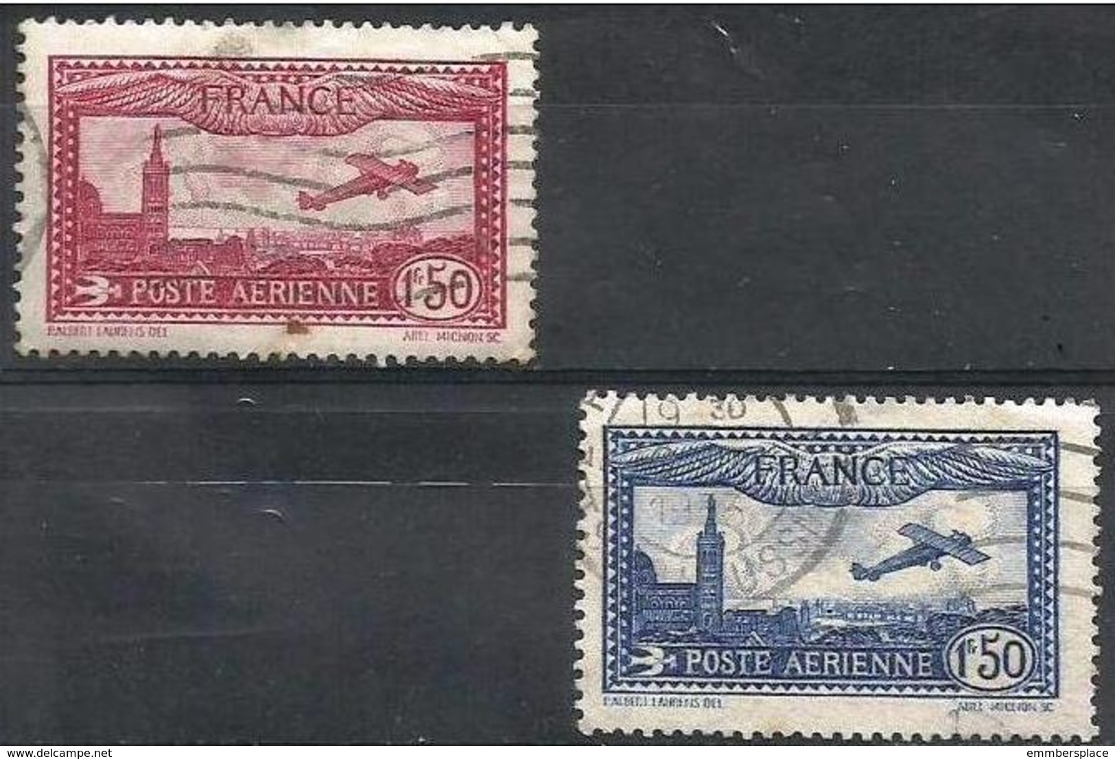 France - 1930 Aircraft Over Marseille  Used    SG 463-4  SC C5-6 - 1927-1959 Used