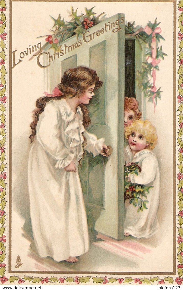"Little Girls Greeting Mother" Lovely Tuck Cristmas Series PC # C3655 - Tuck, Raphael