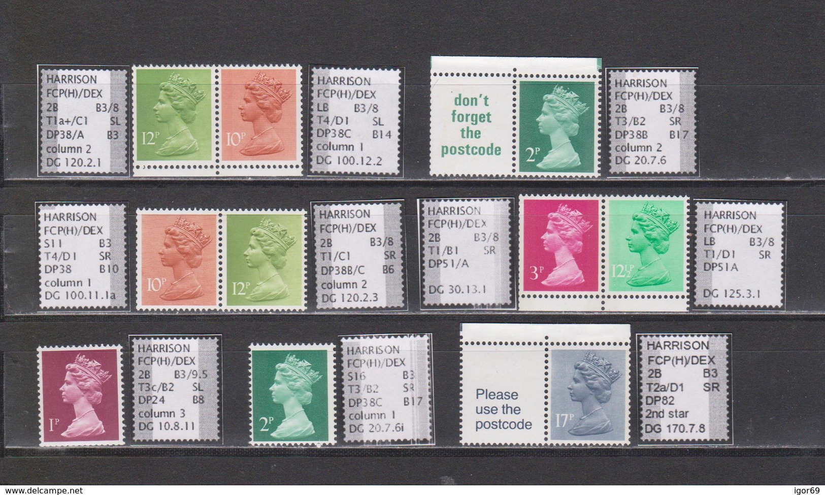 #22 GB Specialised Selection Of Machin Stamps From Folded Booklets - Machin-Ausgaben