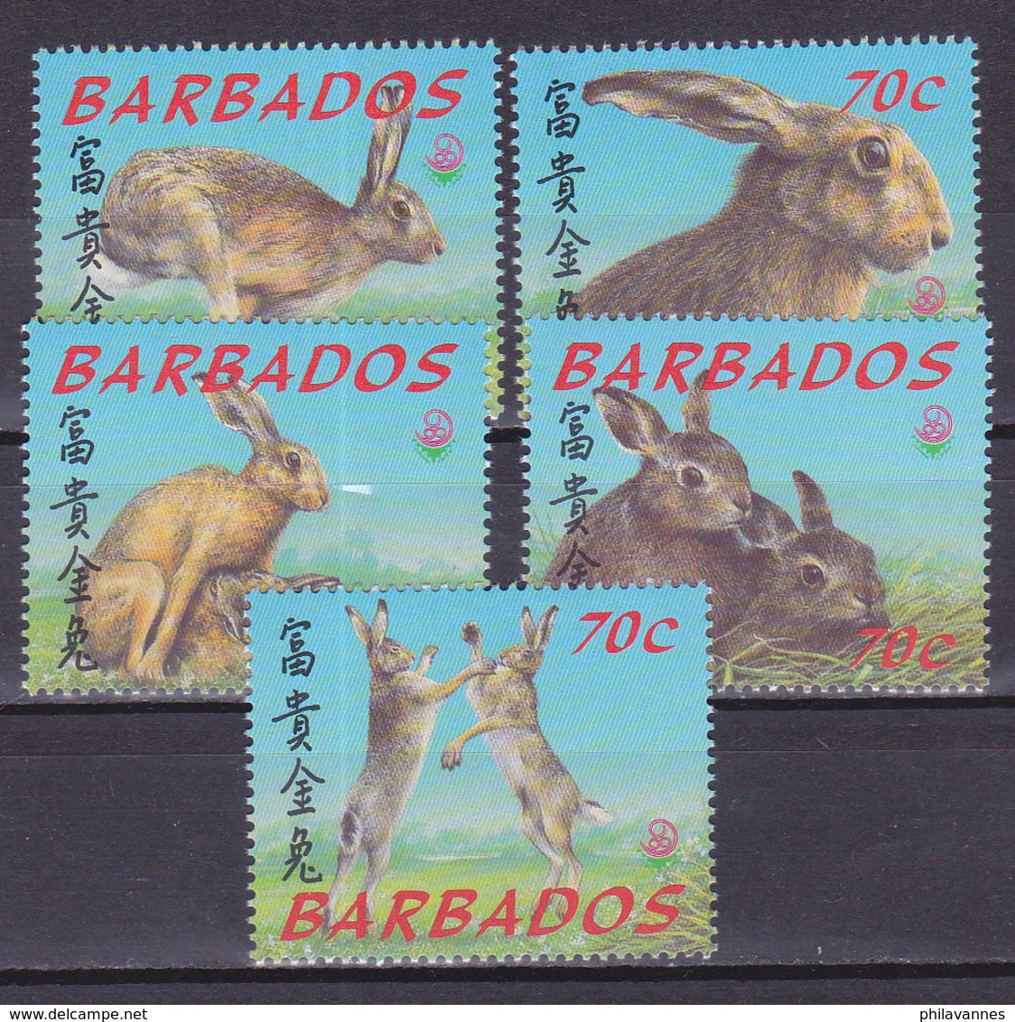 BARBADOS, N°1009/1013, 1999, Cote 10€, Lièvre ( W1903/006) - Barbados (1966-...)