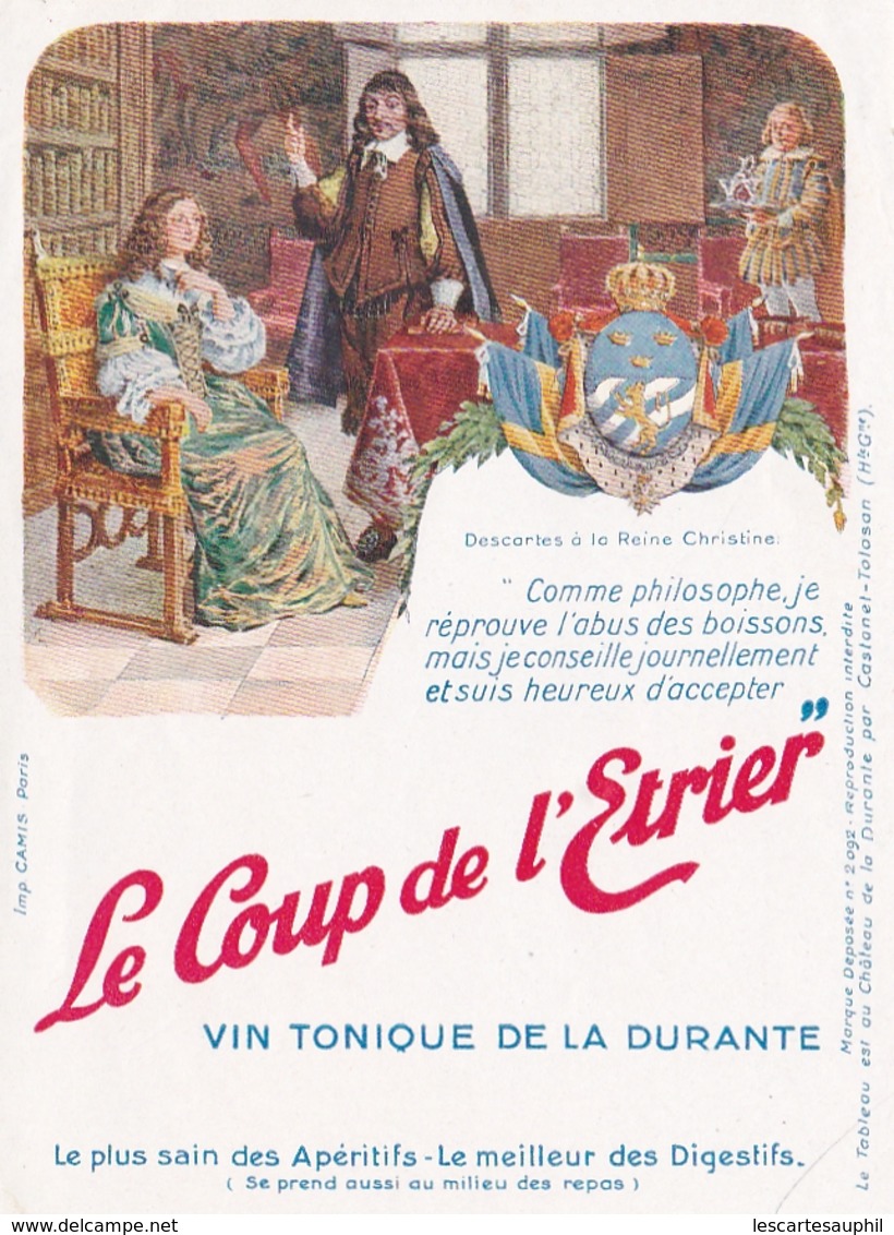 Etiquette De Vin Vierge Le Coup De L Etrier Domaine De La Durante A Castanet Tolosan Descartes Reine Christine Blason - Emperadores, Reyes, Reinas, Y Príncipes