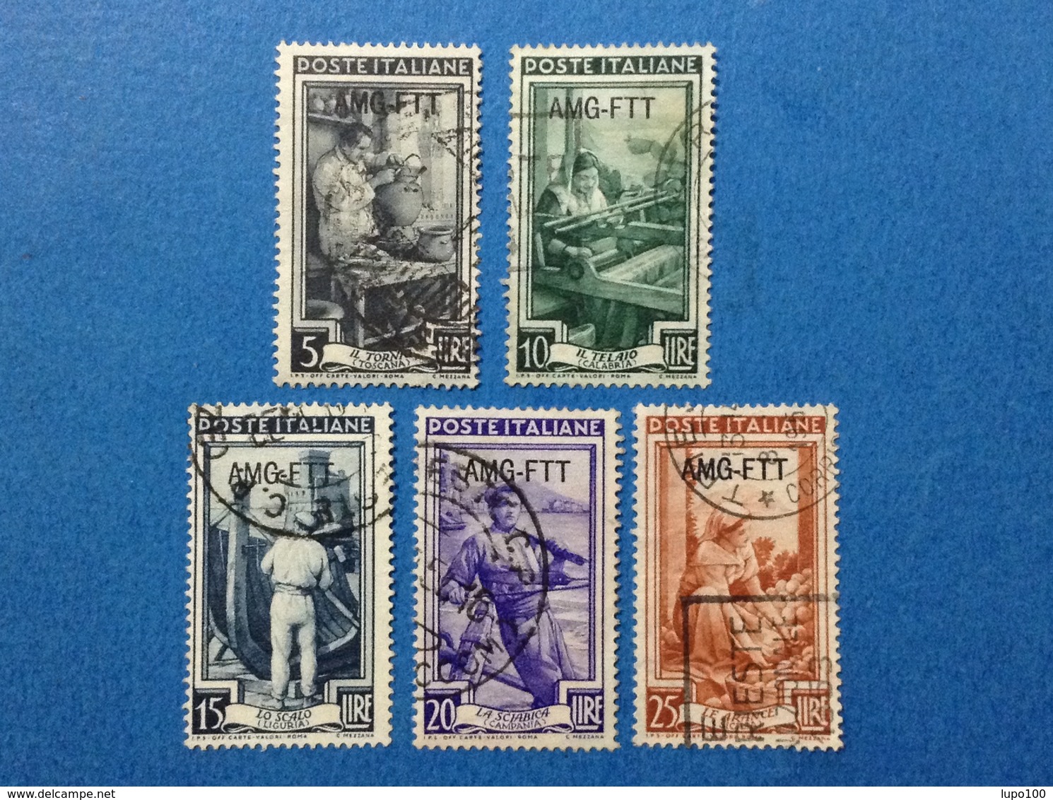 ITALIA TRIESTE A AMG FTT LOTTO 5 FRANCOBOLLI USATI STAMPS USED ITALIA AL LAVORO - Gebraucht