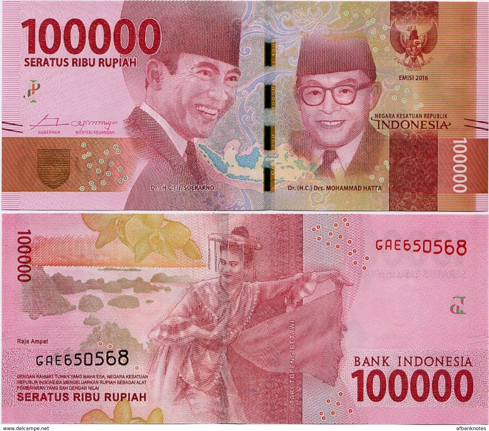 INDONESIA       100,000 Rupiah      P-160b       2016/2017   UNC  [ 100000 ] - Indonesia