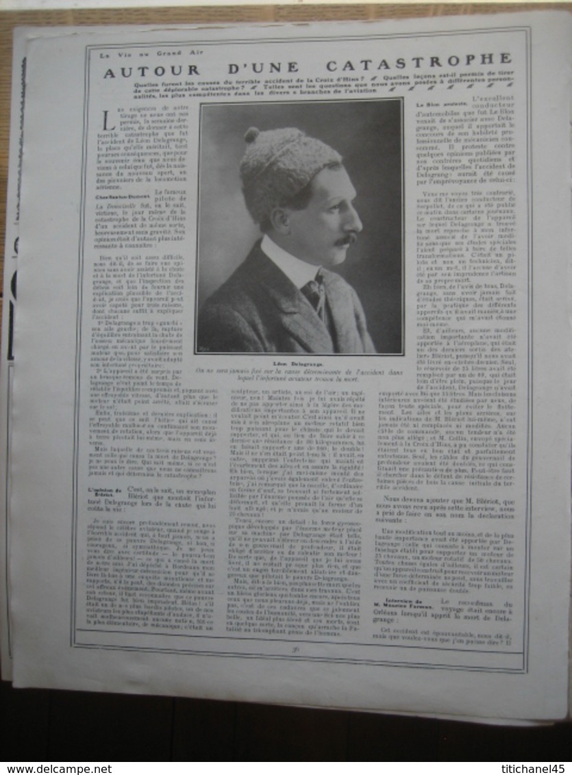 1910 ACCIDENT DE DELAGRANGE/LATHAM RECORD D'ALTITUDE-LUTTE-RUGBY : FRANCE-PAYS DE GALLE/MEETING DE NICE - 1900 - 1949