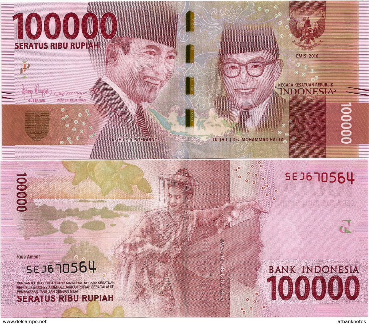 INDONESIA       100,000 Rupiah      P-160c       2016/2018   UNC  [ 100000 ] - Indonesia