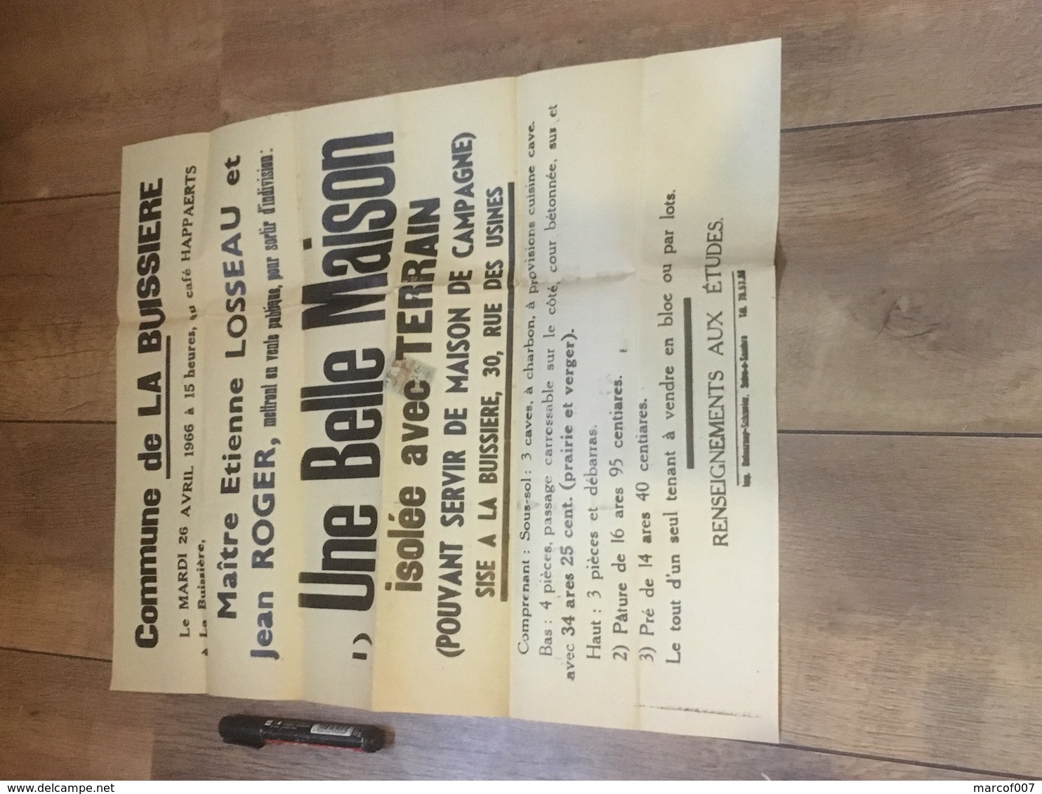 LA BUISSIERE Vente Maison Terrain Sise Rue Des Usines 1966 - Plakate