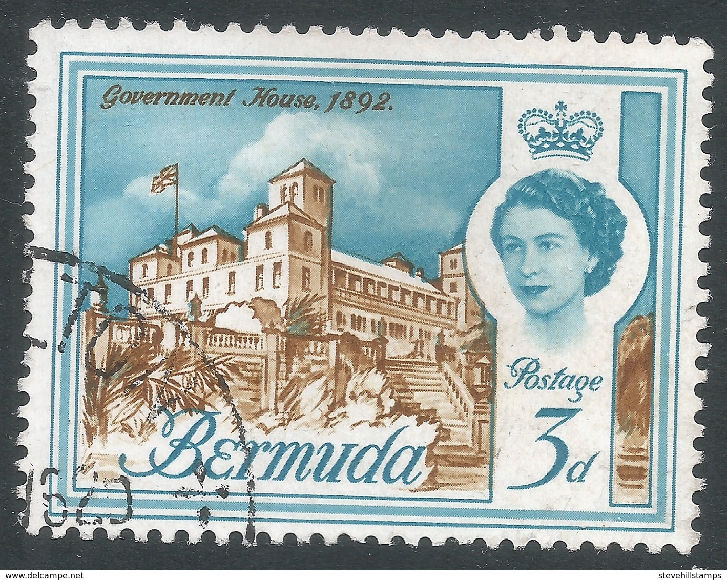 Bermuda. 1962-68 QEII. 3d Used. Upright Block CA W/M SG 165 - Bermuda