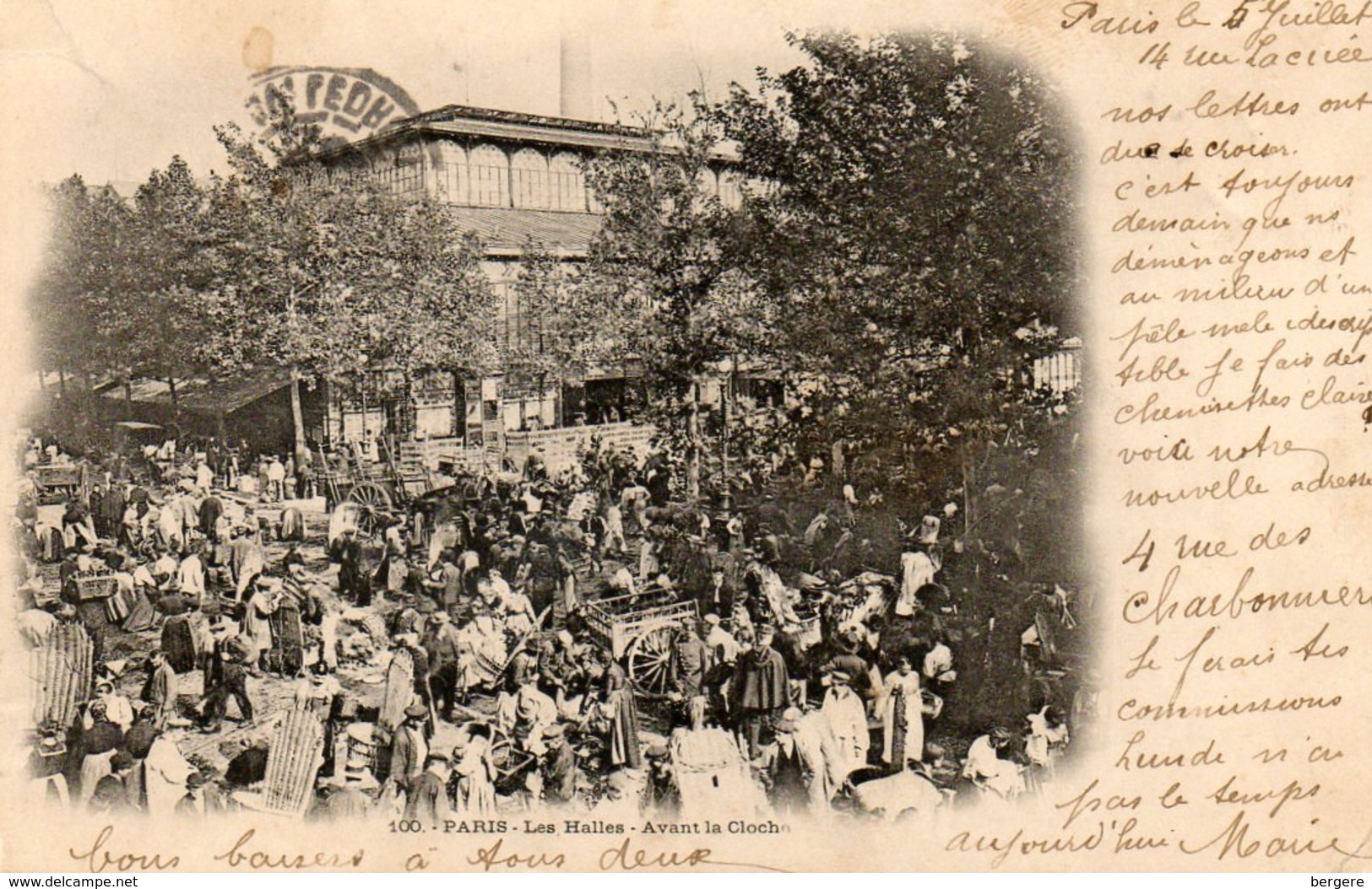 75. CPA.  PARIS.  Les Halles Centrales Avant La Cloche.   Scan Du Verso. 1902. - Halles