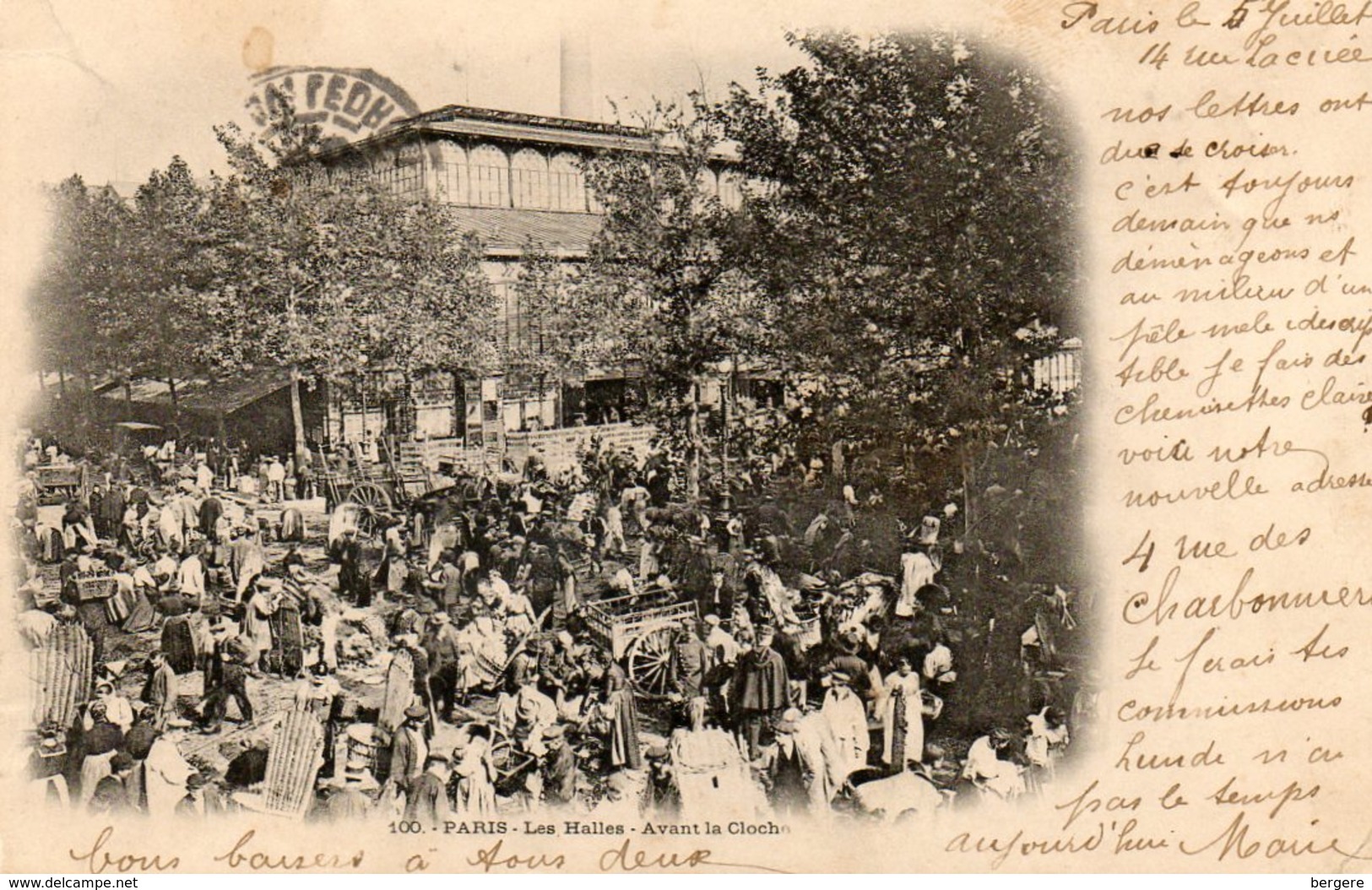 75. CPA.  PARIS.  Les Halles Centrales Avant La Cloche.   Scan Du Verso. 1902. - Piazze Di Mercato