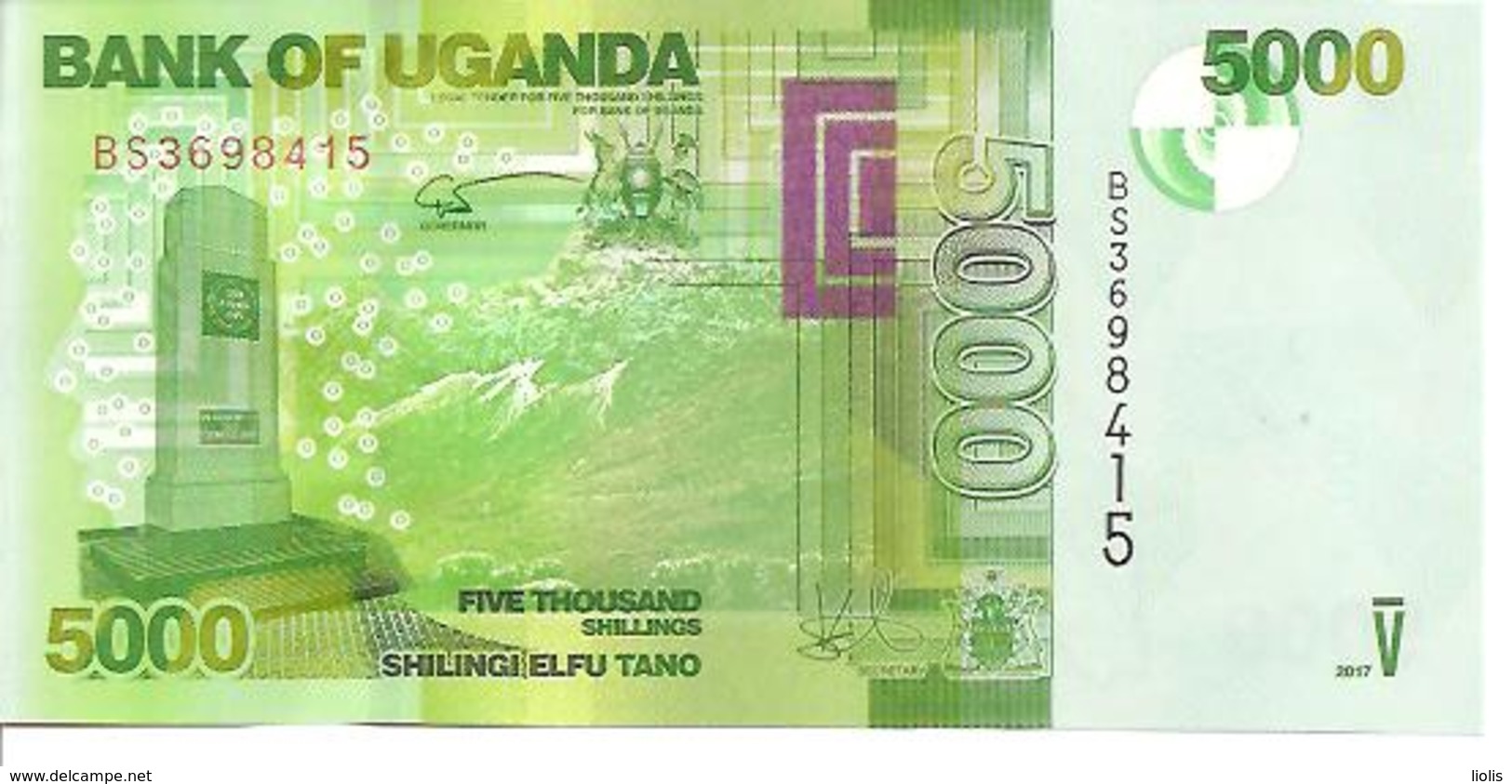 Uganda  P-51e  5000 Shilingi   2017  UNC - Ouganda