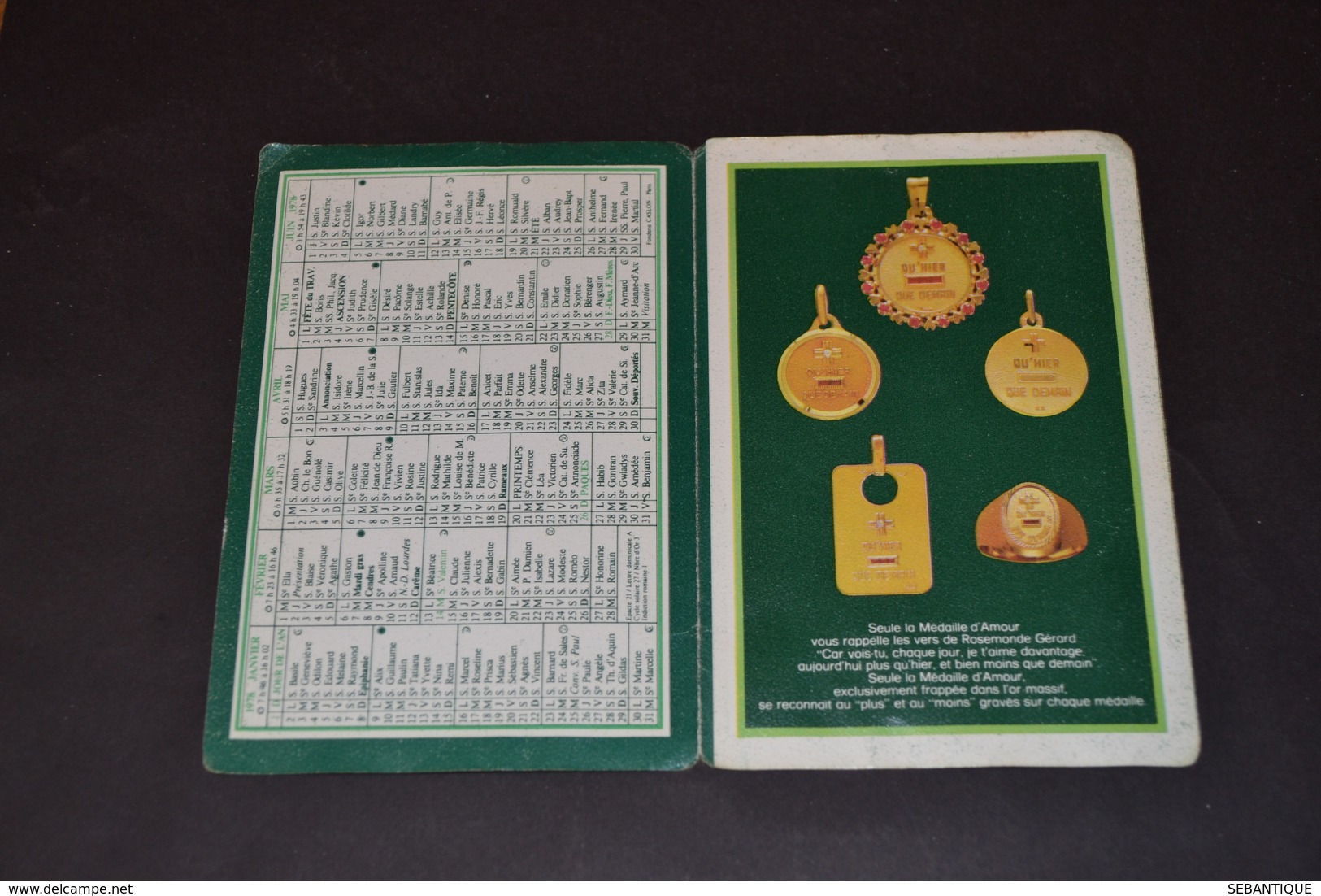 Mini Calendrier 1978 Médaille D'amour - Petit Format : 1971-80