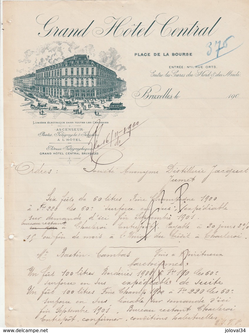 Belgique Lettre Illustrée 16/11/1900 Grand Hôtel Central BRUXELLES - 1900 – 1949