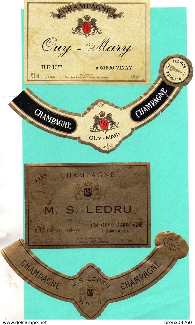 2 Etiquettes- Champagne- "  OUY- MARY "-  -" M.S LEDRU "- - Champagne
