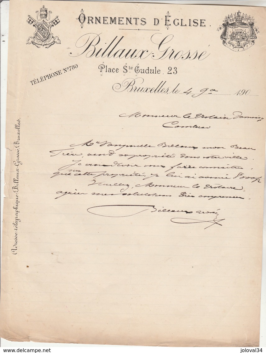 Belgique Lettre Illustrée 4/11/190? BILLAUX GROSSE Ornements D' église BRUXELLES - 1900 – 1949