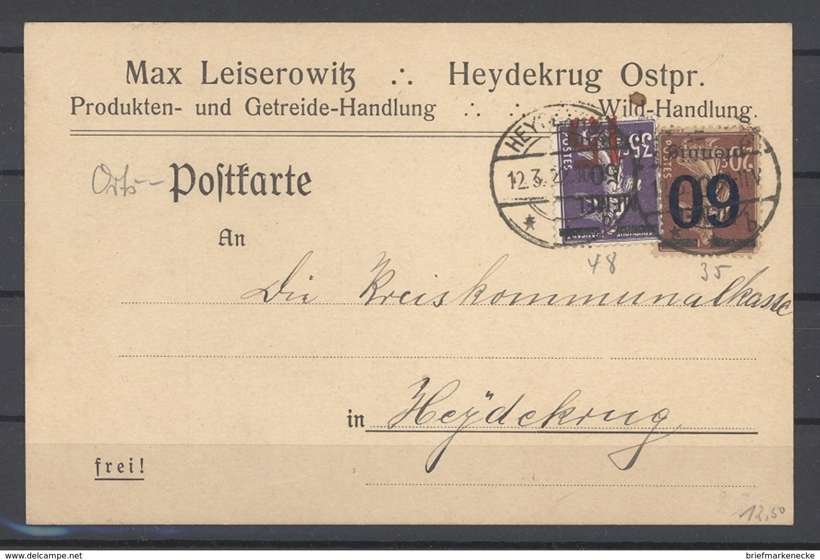 Memel, Gelaufene Postkarte 1922 Mit MiF Aus Heydekrug (26039) - Memel (Klaïpeda) 1923