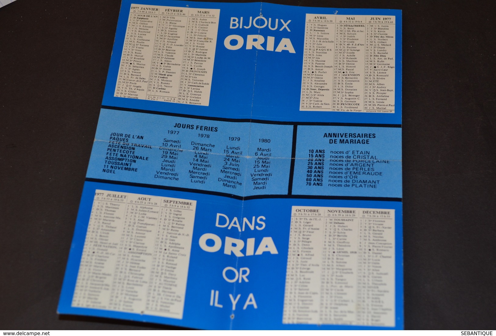 Mini Calendrier 1977 Bijoux ORIA - Petit Format : 1971-80