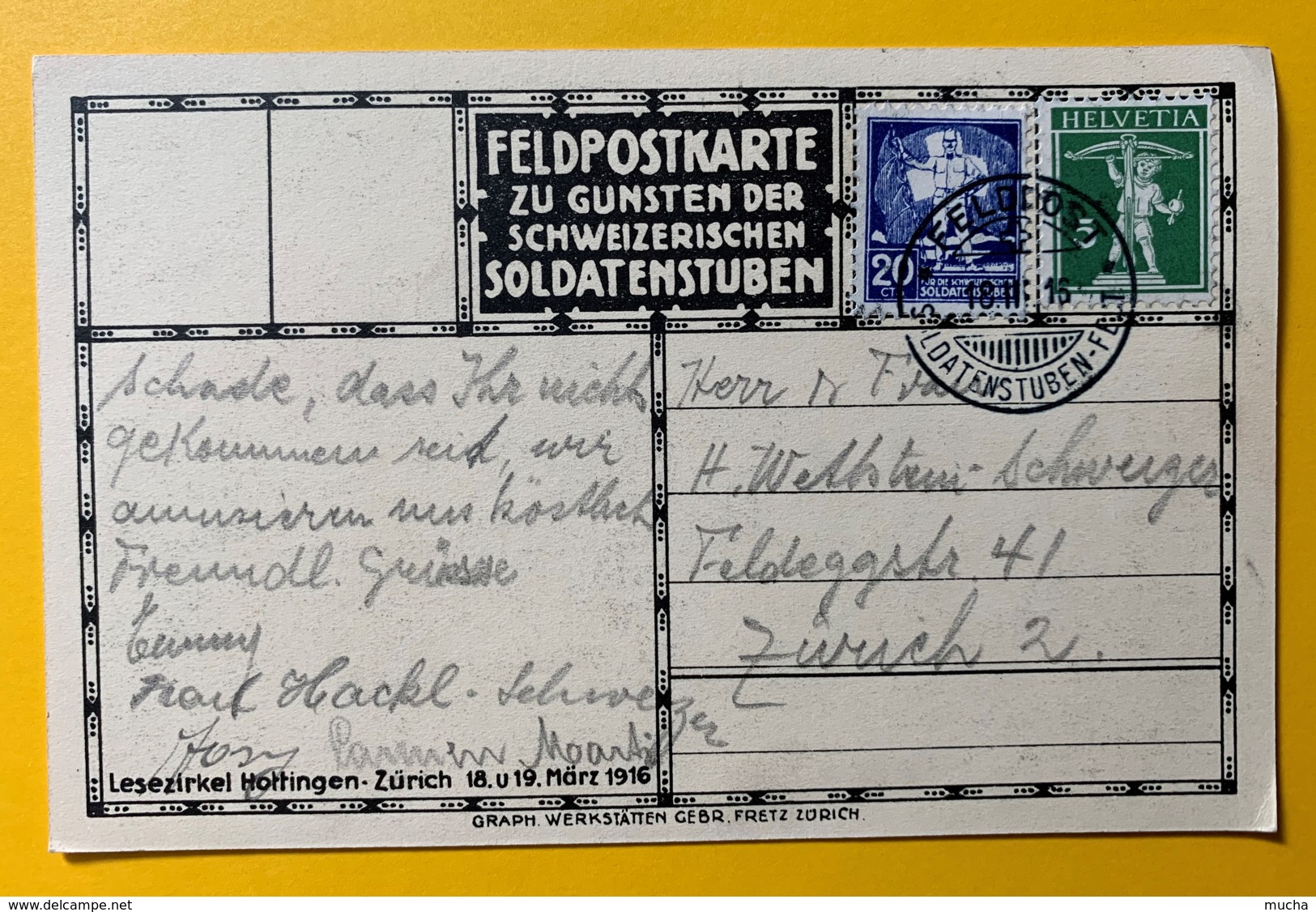 8067 - Suisse Feldpostkarte Engadiner SoldatenStube No 102 18.03.1916 - Autres & Non Classés