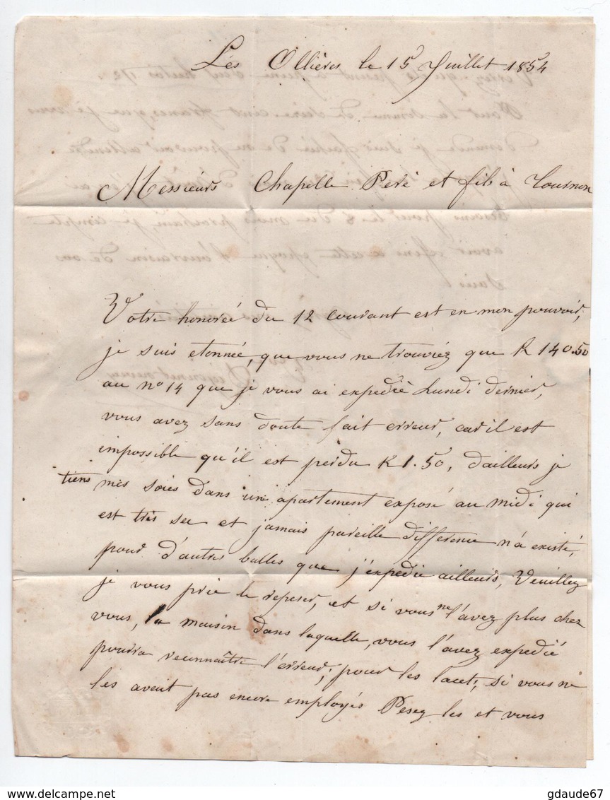 1854 - LETTRE Avec CURSIVE De LES OLLIERES SUR EYRIEUX (ARDECHE) & PC 2320 - 1849-1876: Période Classique