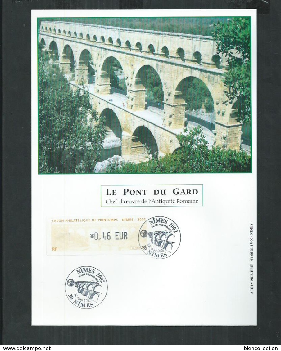 2 Vignette à 0.41 Et 0.46€ Du Salon Philatélique De Nîmes 2002 Sur Carte Du Pont Du Gard - 1999-2009 Illustrated Franking Labels