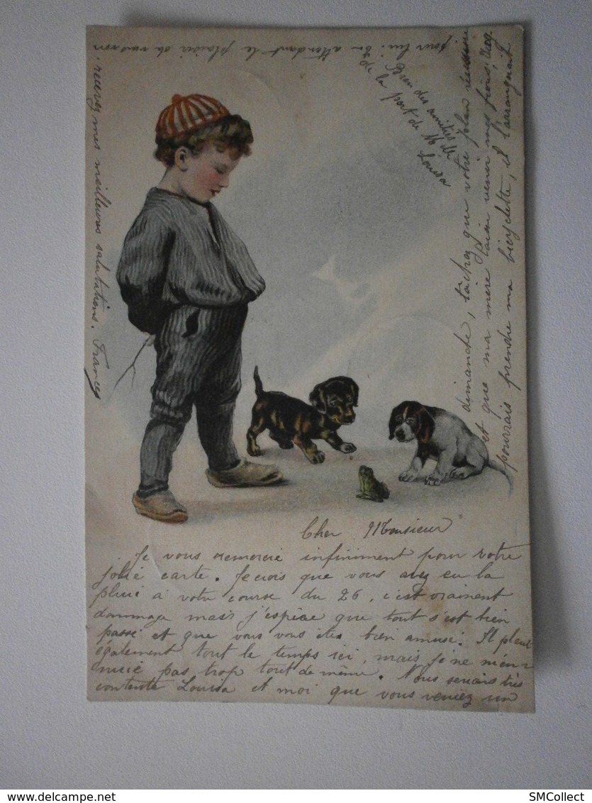 Enfant, Chiens, Grenouille. Cpa 1903 (A5p66) - Autres & Non Classés