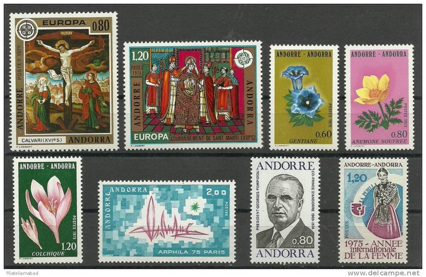 ANDORRA- OFERTA ESPECIAL . CORREO FRANCES ESTOS O SIMILARES  AÑO 1975  COMPLETO ***  SIN FIJASELLOS - Nuevos