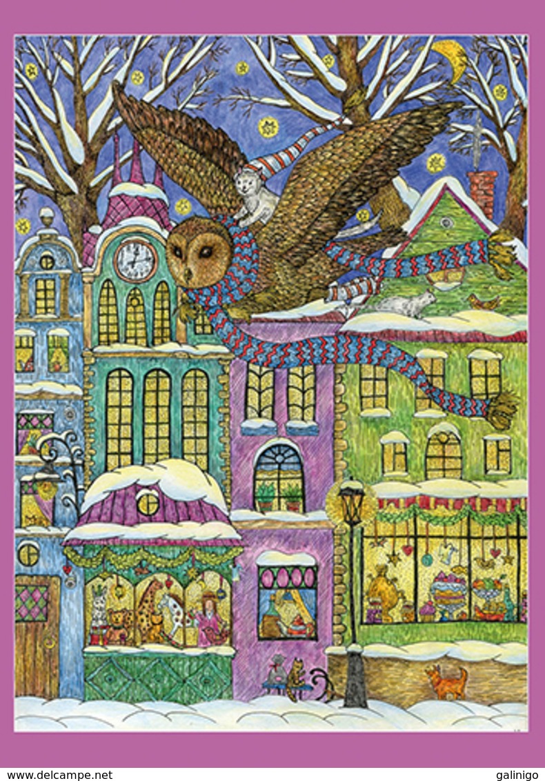 2019-084 Russia Postal Card Without Stamp: Flying Owl And Cat. BIRDS. CATS - Rusia