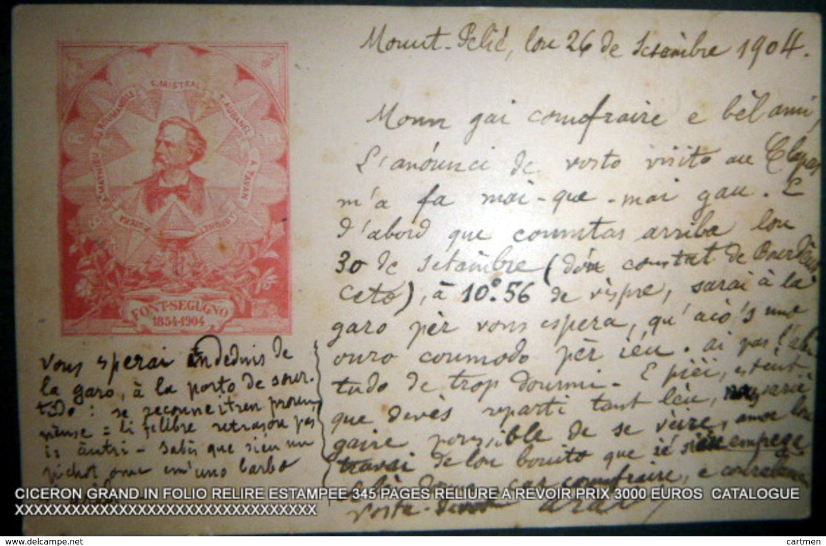 FREDERIC MISTRAL AUTOGRAPHE CARTE POSTALE TEXTE MANUSCRIT PAR MISTRAL ? 1900 A ROUX - Autres & Non Classés