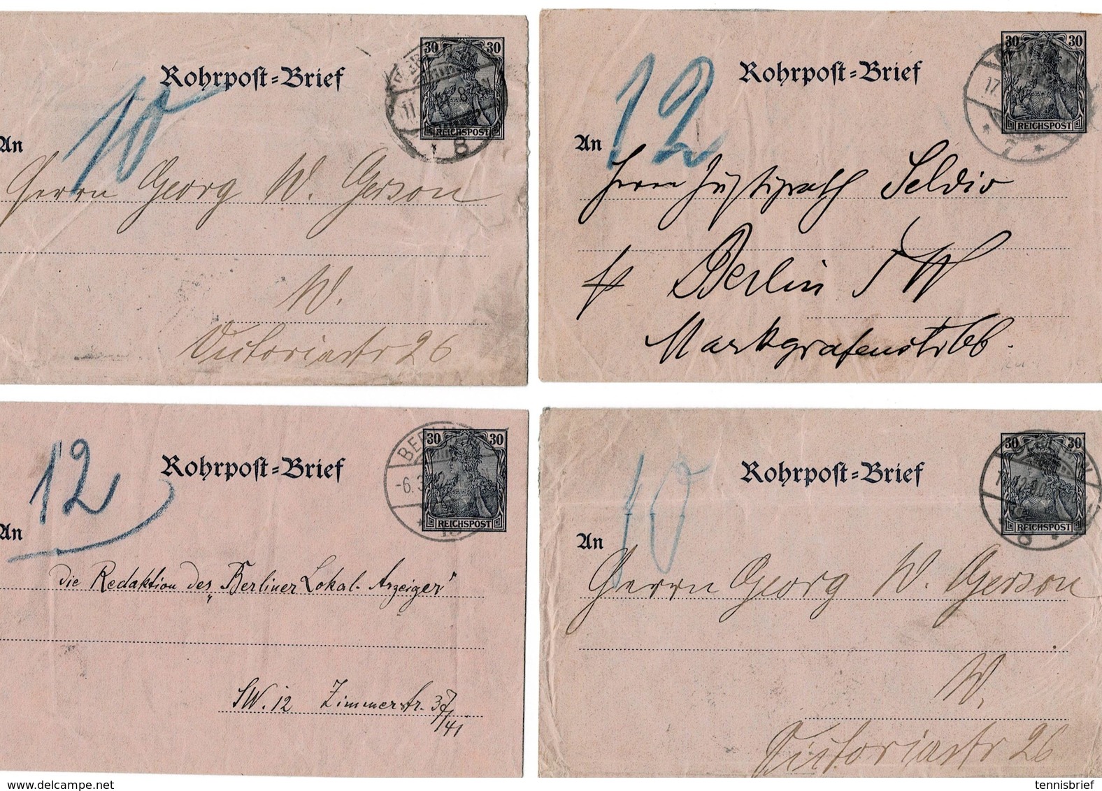 Ca. 1900, 8 Rohrpost-GA (RU.4) -verschied. Stempel ! , # 9229 - Covers