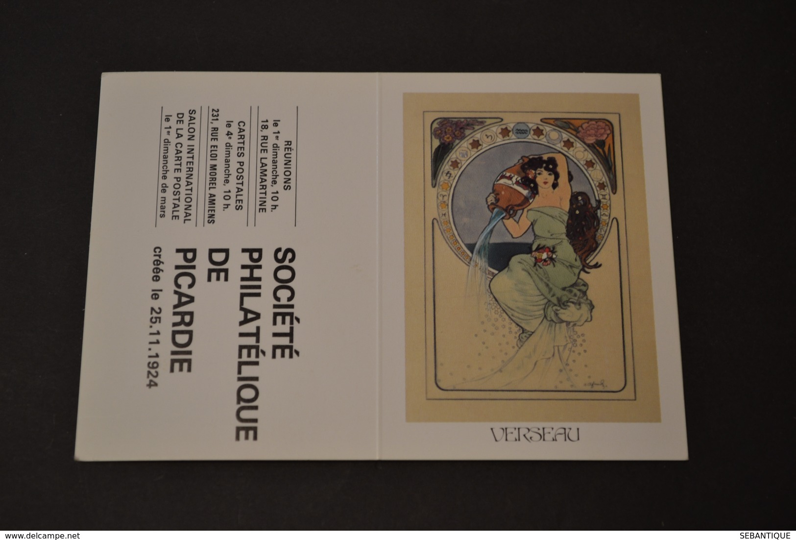 Mini Calendrier 1984 Signe Zodiaque Verseau Mucha Société Philatélique De Picardie - Petit Format : 1981-90