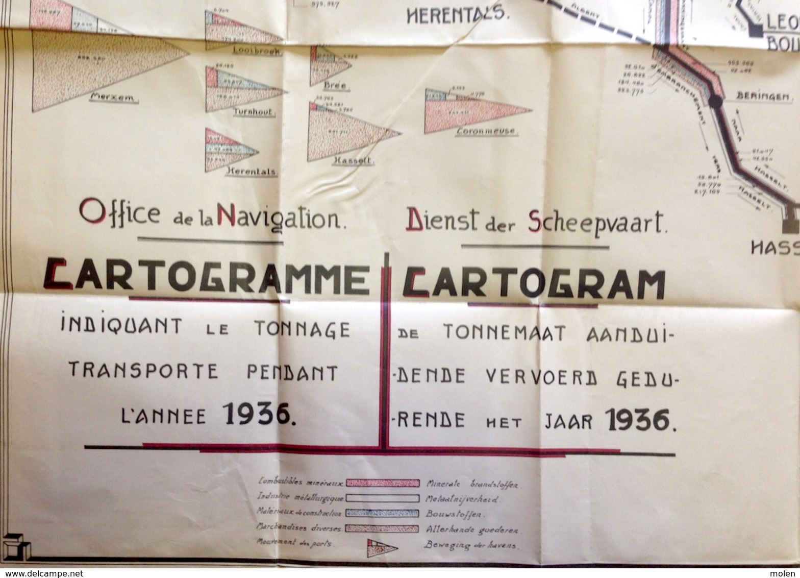 CARTOGRAMME NAVIGATION CANAL ALBERT KANAAL SCHEEPVAART ©1936 Boot Bateau ANTWERPEN TURNHOUT MAASTRICHT LIEGE AAK R421 - Autres & Non Classés