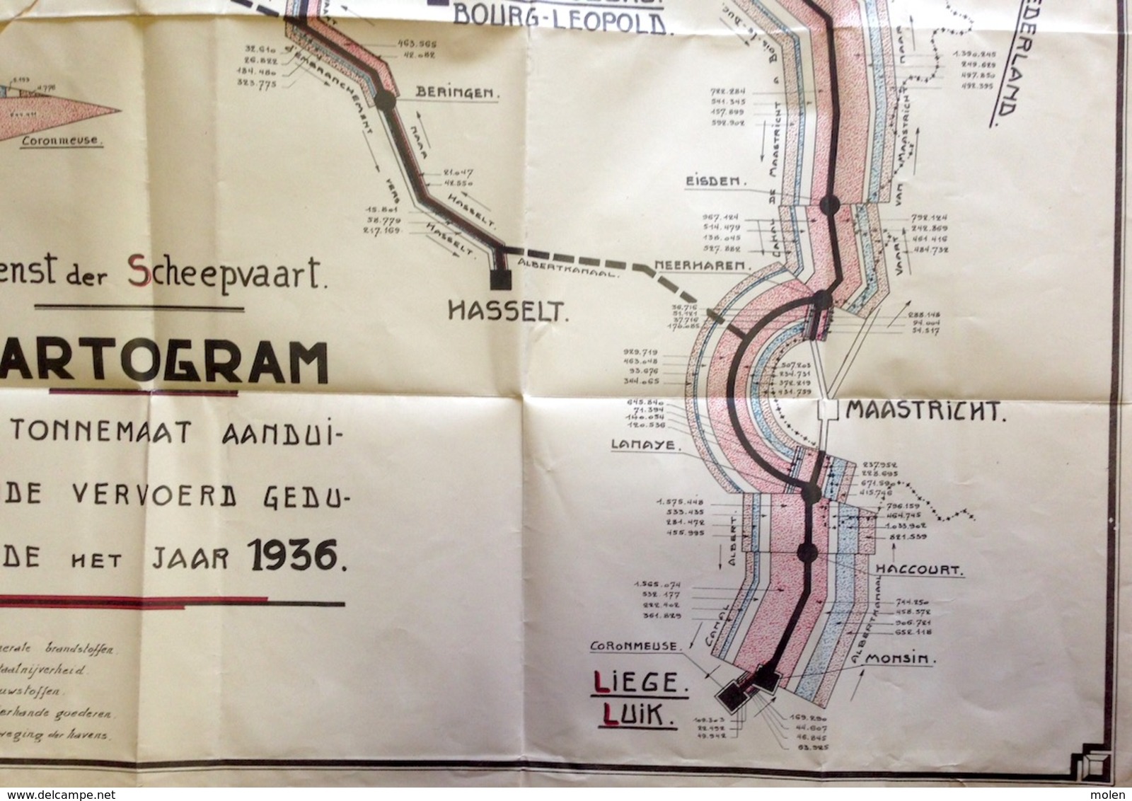 CARTOGRAMME NAVIGATION CANAL ALBERT KANAAL SCHEEPVAART ©1936 Boot Bateau ANTWERPEN TURNHOUT MAASTRICHT LIEGE AAK R421 - Autres & Non Classés