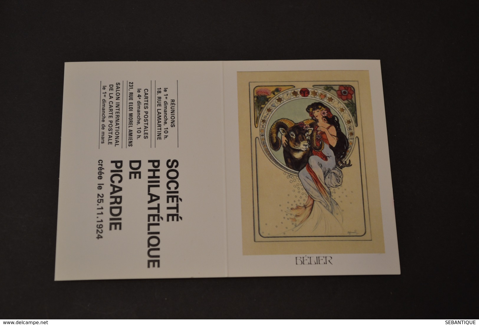 Mini Calendrier 1984 Signe Zodiaque Bélier Mucha Société Philatélique De Picardie - Petit Format : 1981-90