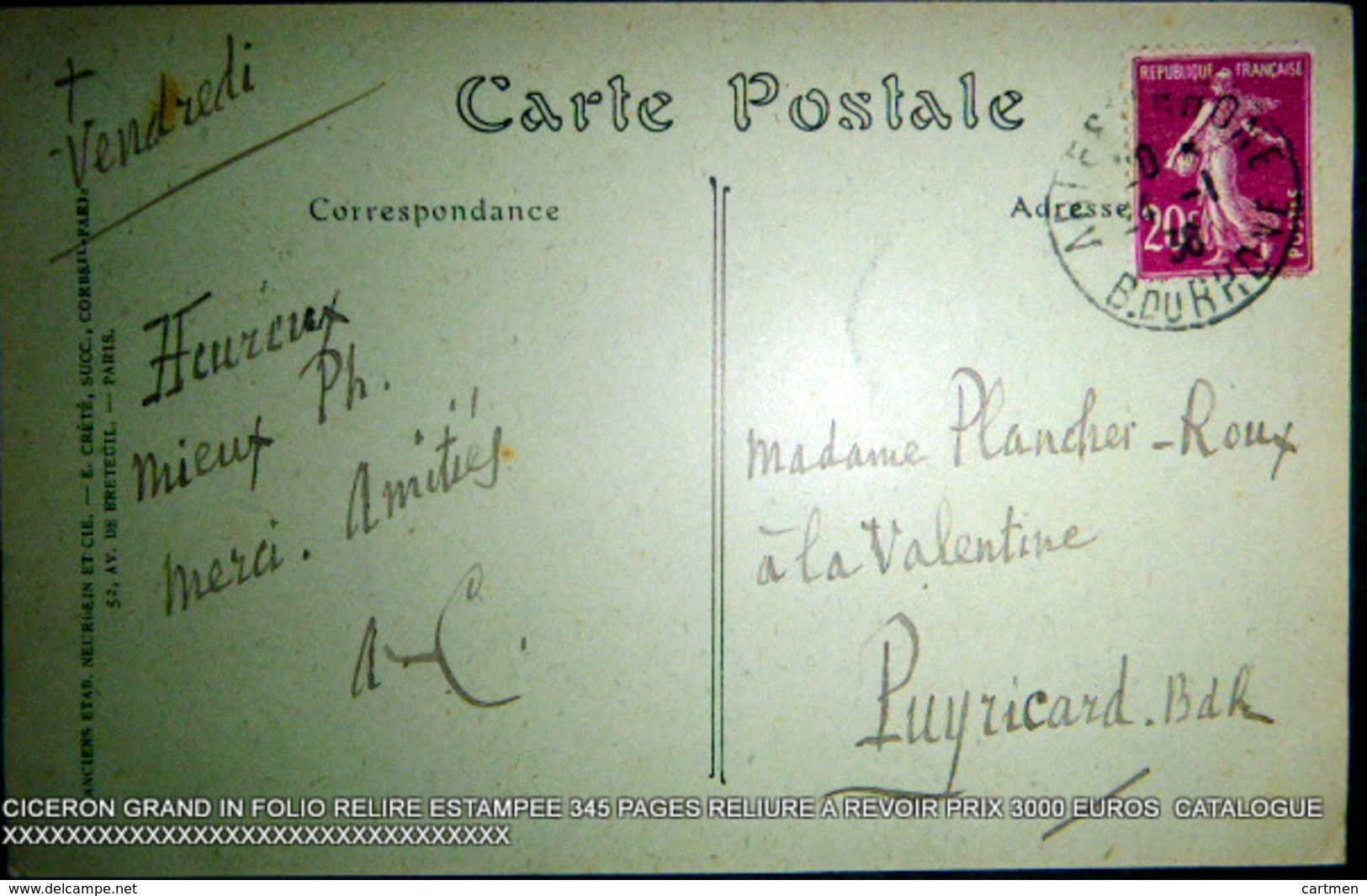 CARTE POSTALE  EXPEDIEE A MME PLANCHER  ROUX 1938 FREDERIC MISTRAL  FELIBRIGE - Autres & Non Classés