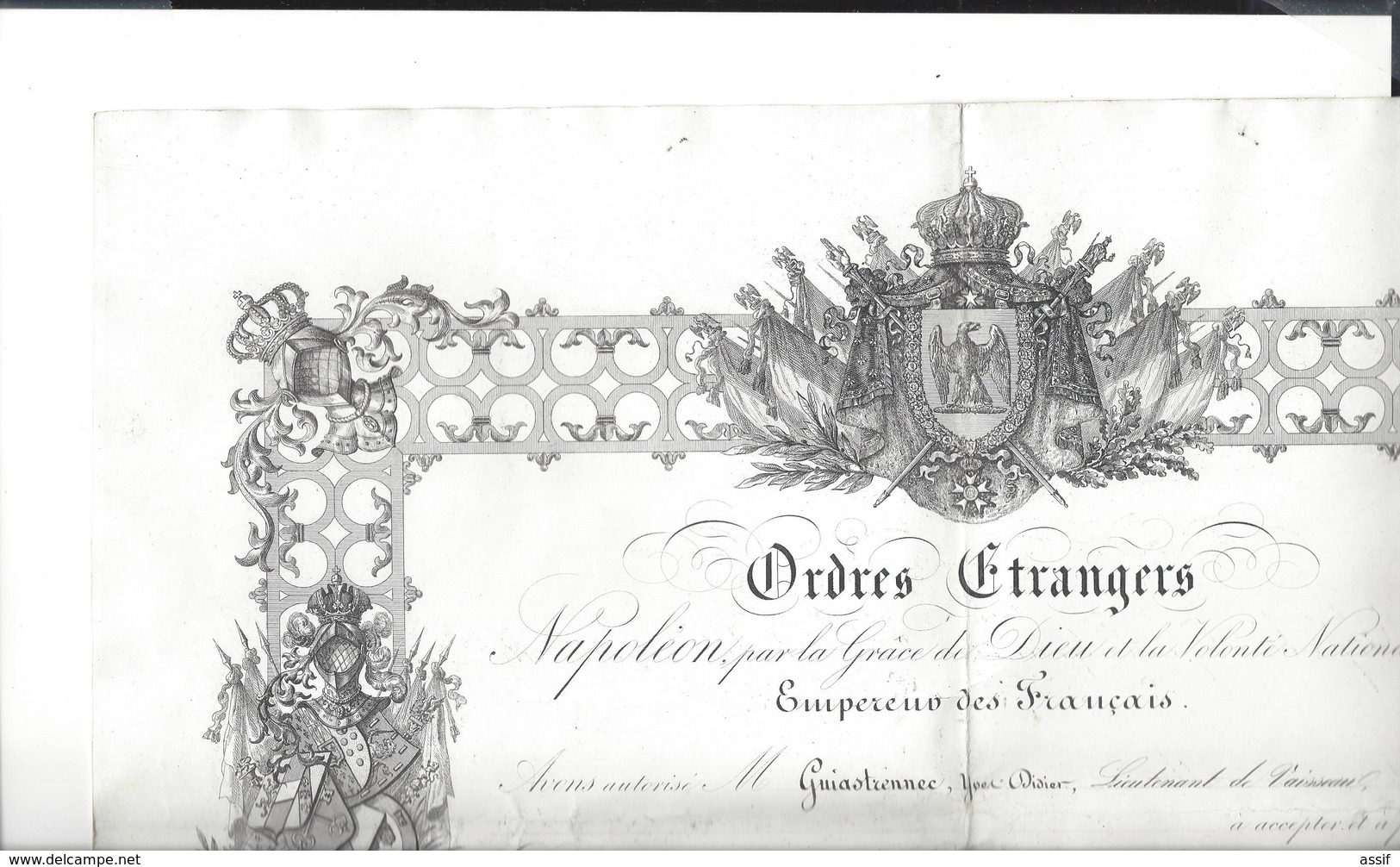 FIRMAN OTTOMAN Medjidié de Turquie 1857 pour Guiastrennec né à Landerneau ( expédition Crimée ) diplôme ordres étrangers